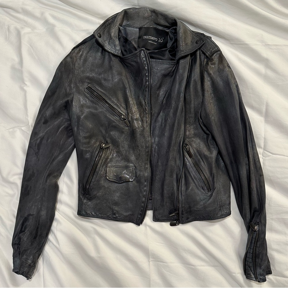 Numero 10 Dark Grey Leather Jacket